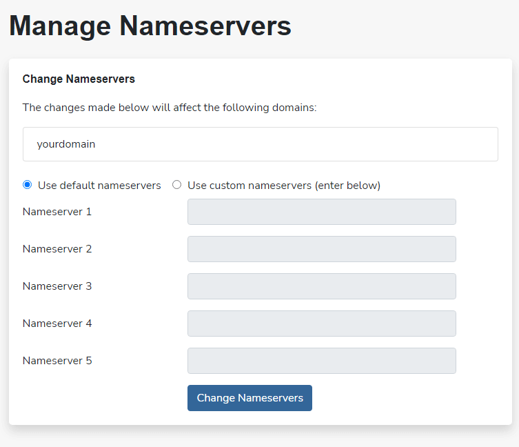 zzhosting client change nameservers