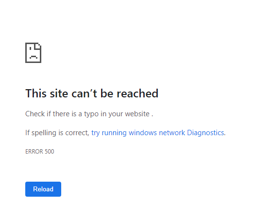 Error 500 Page in Chrome